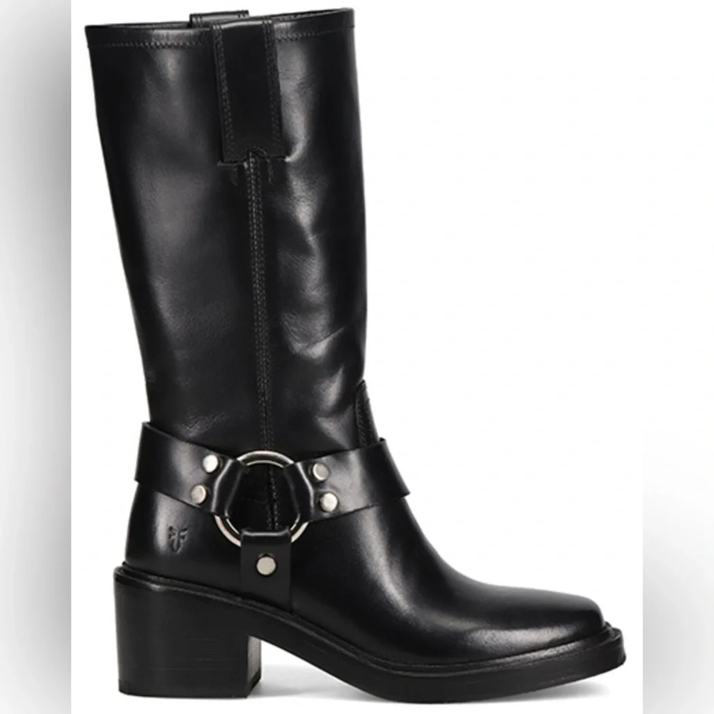 NWT NIB Frye Kate Harness Leather Boots Black Size 8 - Picture 2 of 11